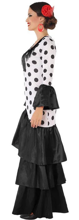 Disfraz de Flamenca Blanco con Volantes Negros para Mujer Sevillanas Atosa